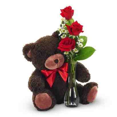 Red Rose 3pcs With Teddy Bear
